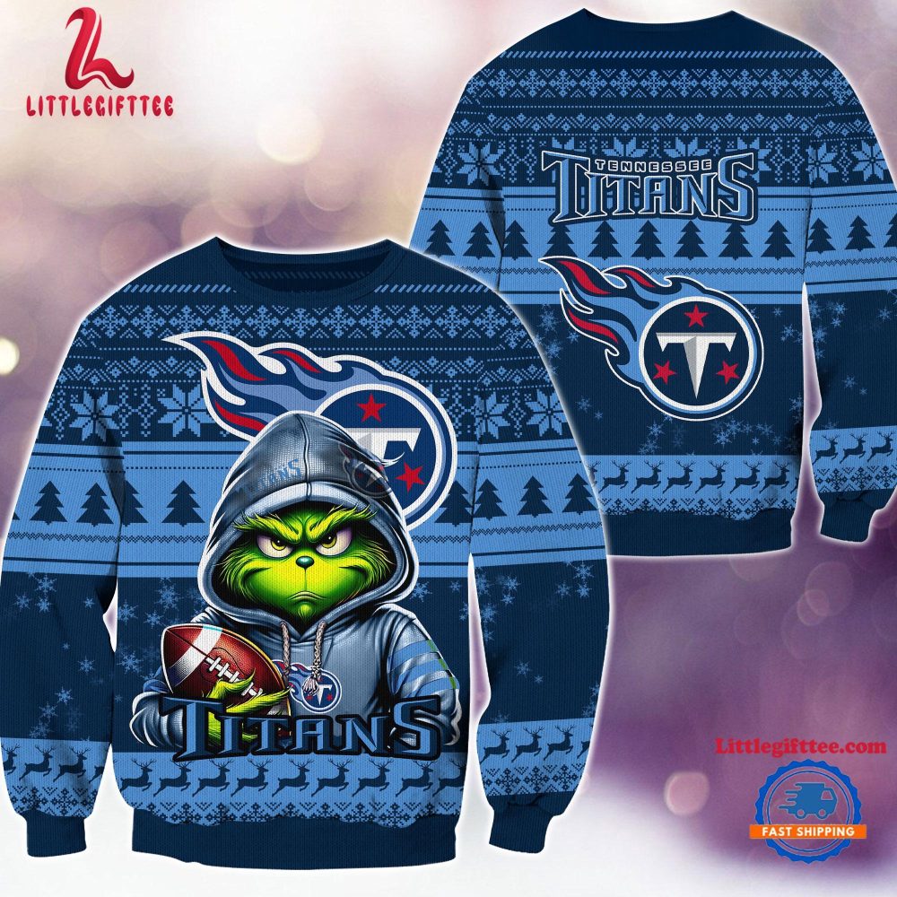 Tennessee Titans 2024 NFL Football Christmas x Grinch Ugly Christmas Sweater