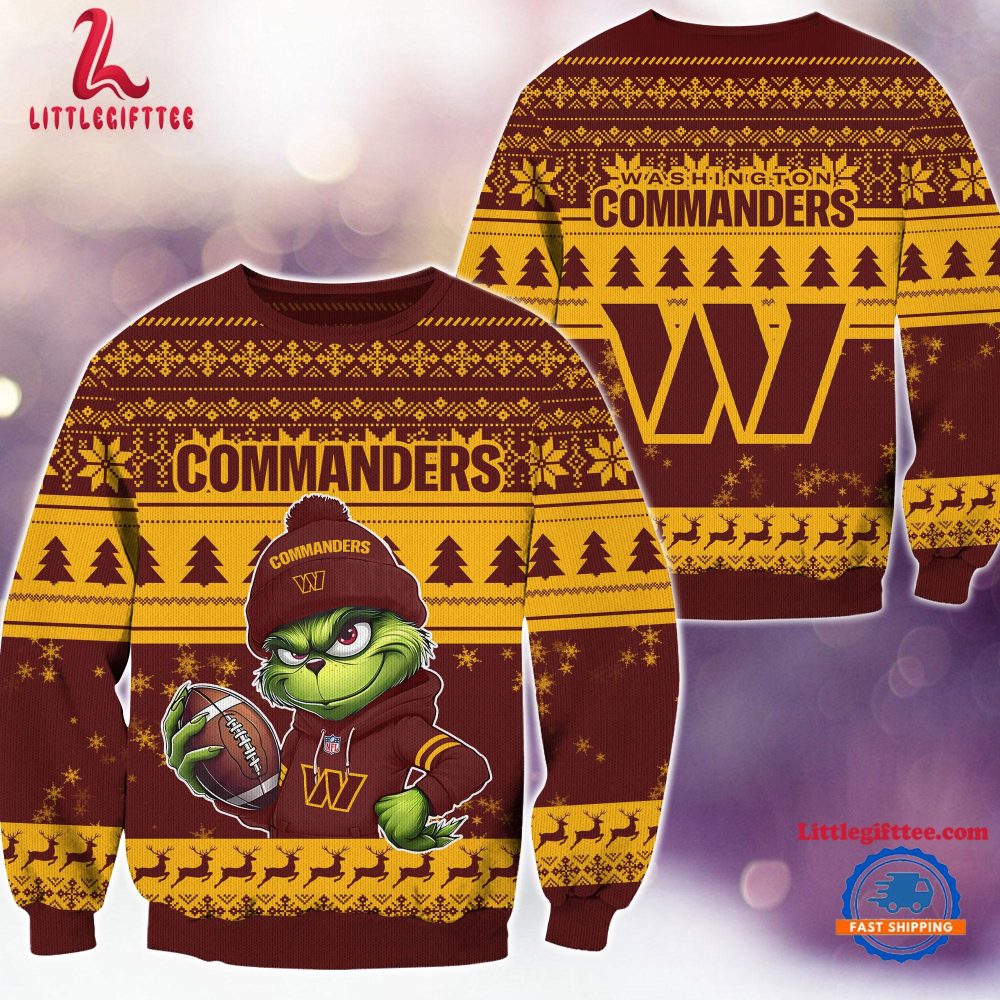 Washington Commanders 2024 NFL Christmas Grinch Football Limited Edition Ugly Christmas Sweater