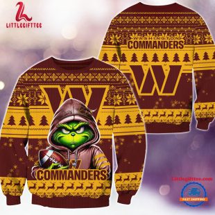 Washington Commanders 2024 NFL Football Christmas x Grinch Ugly Christmas Sweater