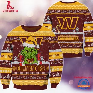 Washington Commanders NFL 2024 Grinch Lover Santa Hats Ugly Christmas Sweater