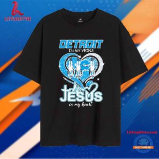 Detroit Lions in My Veins Jesus in My Heart Diamond Heart Unisex T Shirt