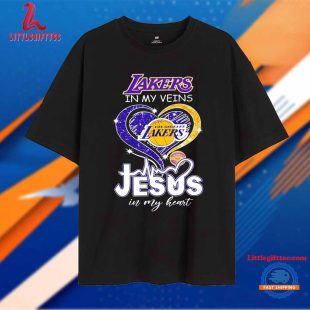 Lakers in My Veins Jesus in My Heart Diamond Heart Unisex T Shirt