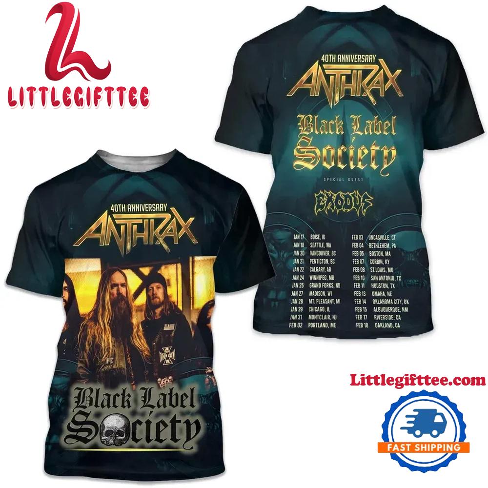 40th Anniversary Anthrax Black Label Society 3D T Shirt