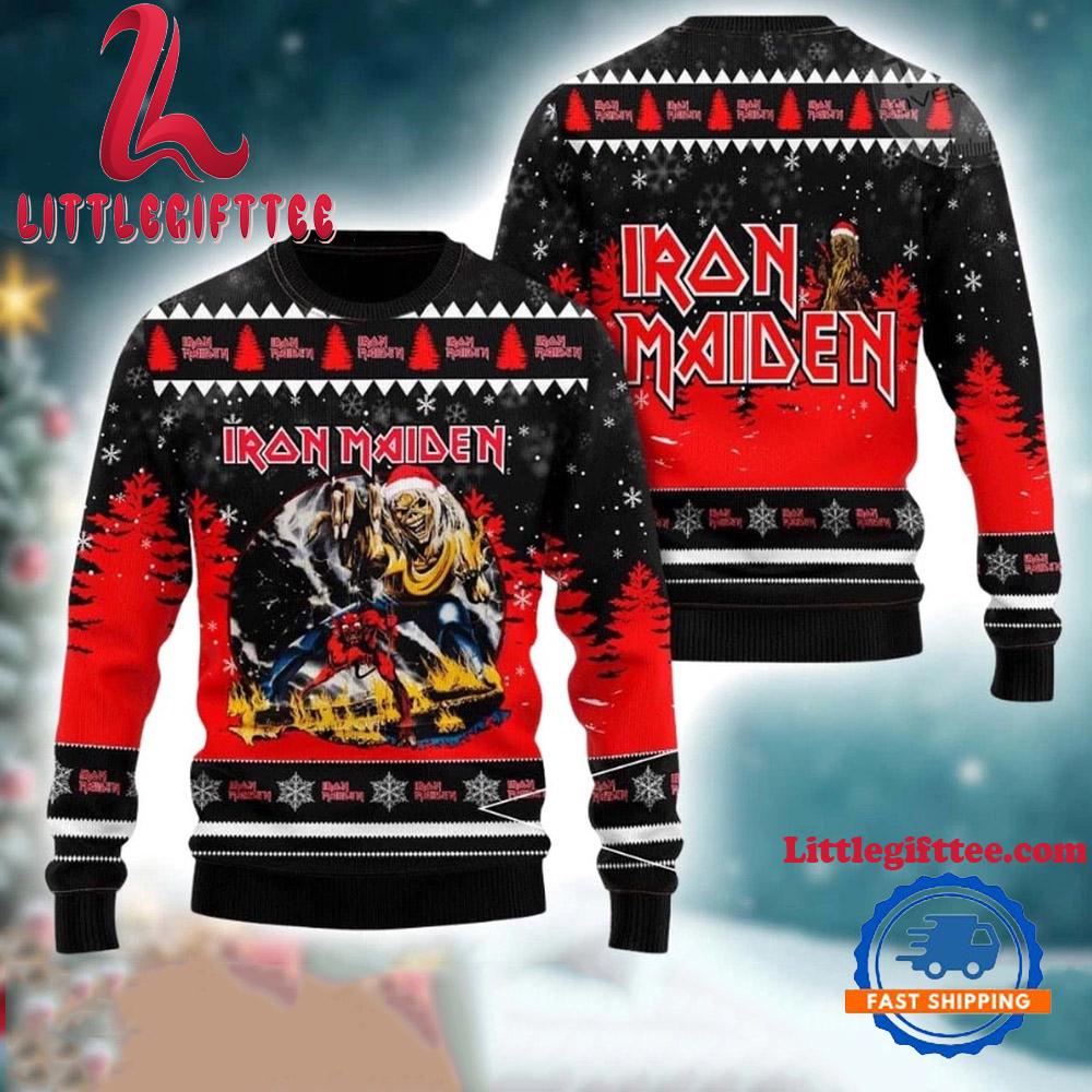 Iron Maiden Eddie The Number Of The Beast With Santa Hat Ugly Sweater