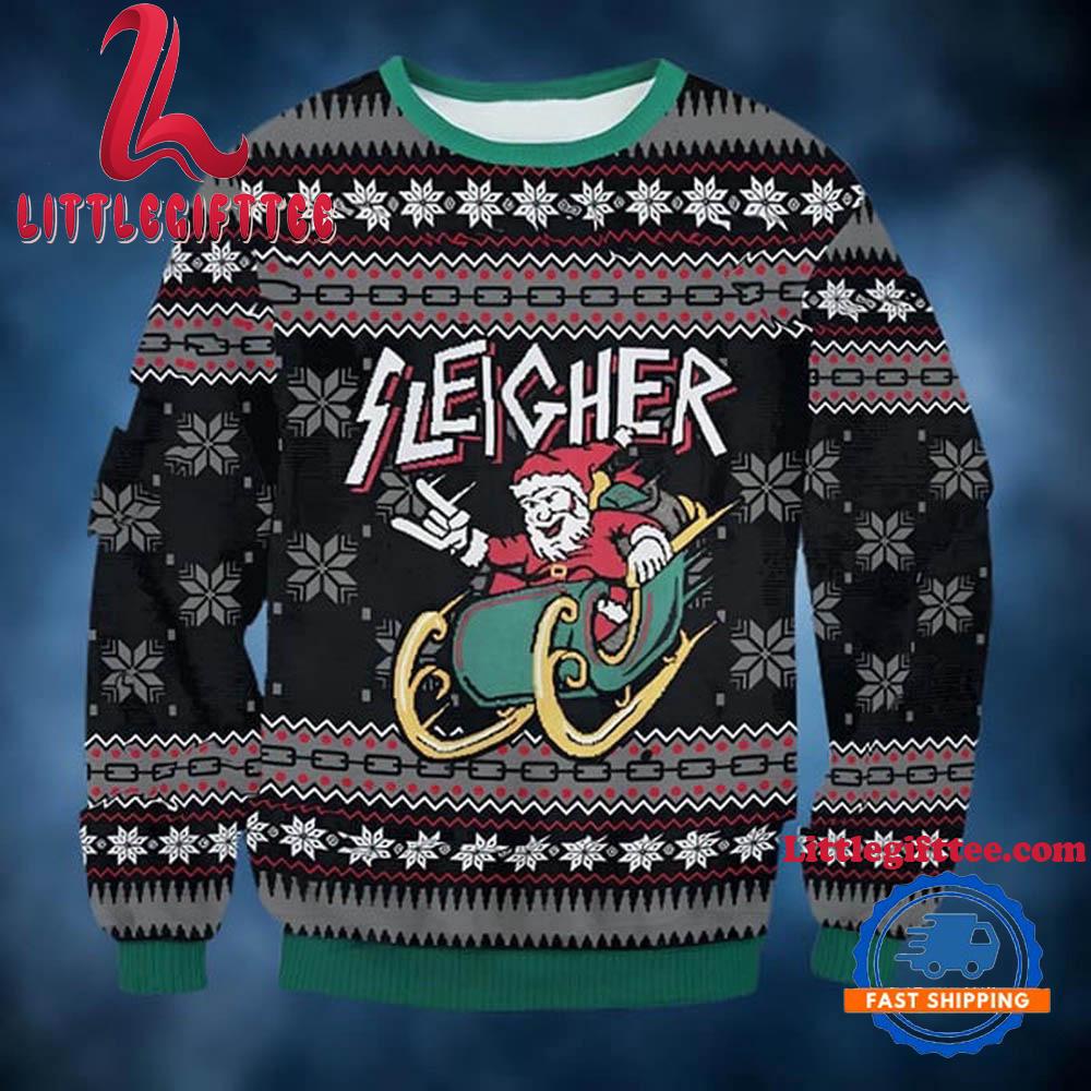 Slayer And Rocker Santa 2025 Ugly Christmas Sweater