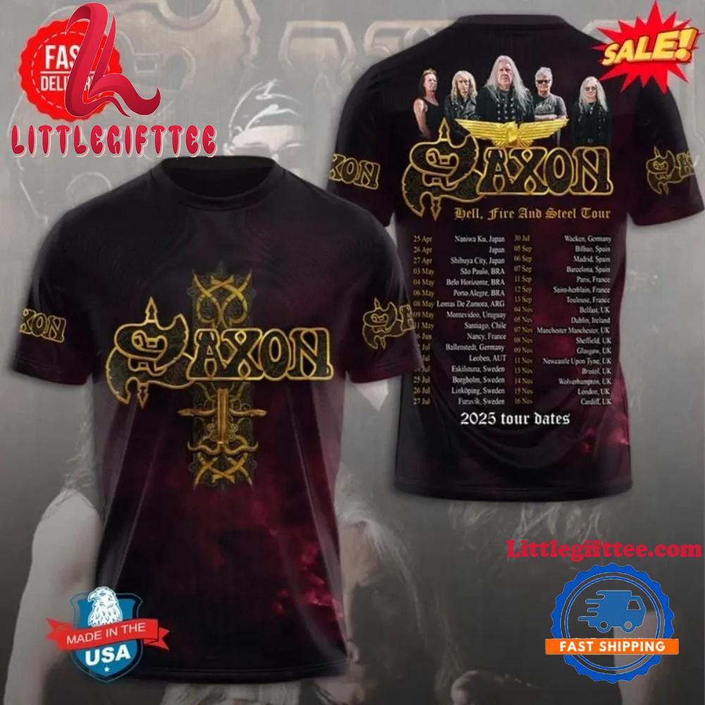 Saxon 2025 Tour 3D Shirt Bold Rock Design for Metalhead Fans