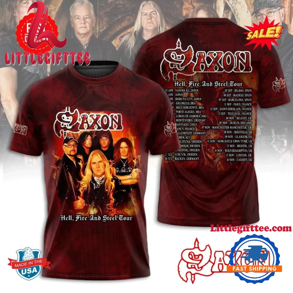 Saxon Band Hell Fire And Steel Tour 2025 Music Graphic T Shirt